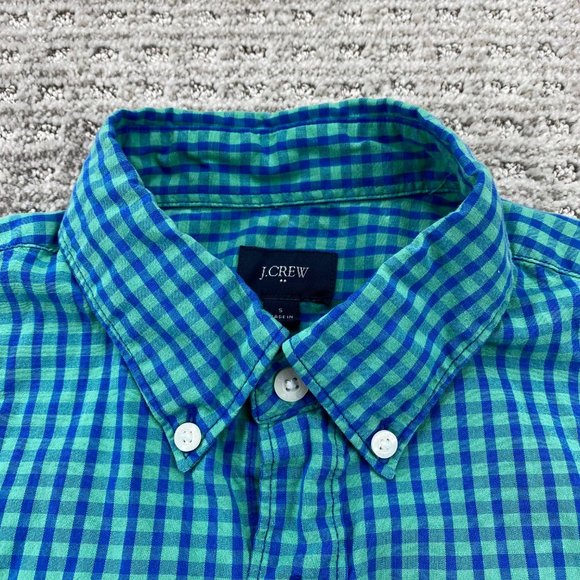 J.Crew Shirt Men Small S Blue Teal Checkered Button Down Short Sleeve Casual - Picture 3 of 9